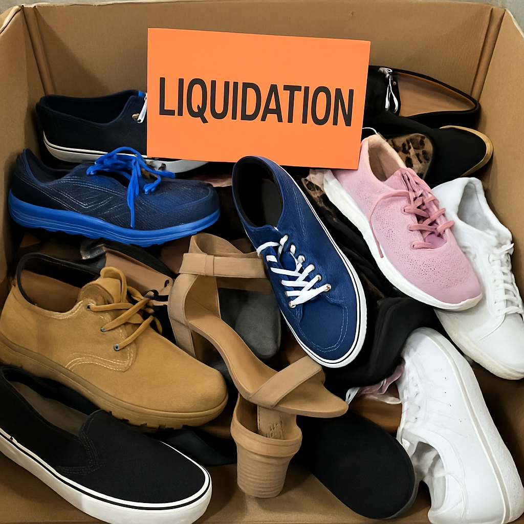 Assorted shoes in liquidation pallet