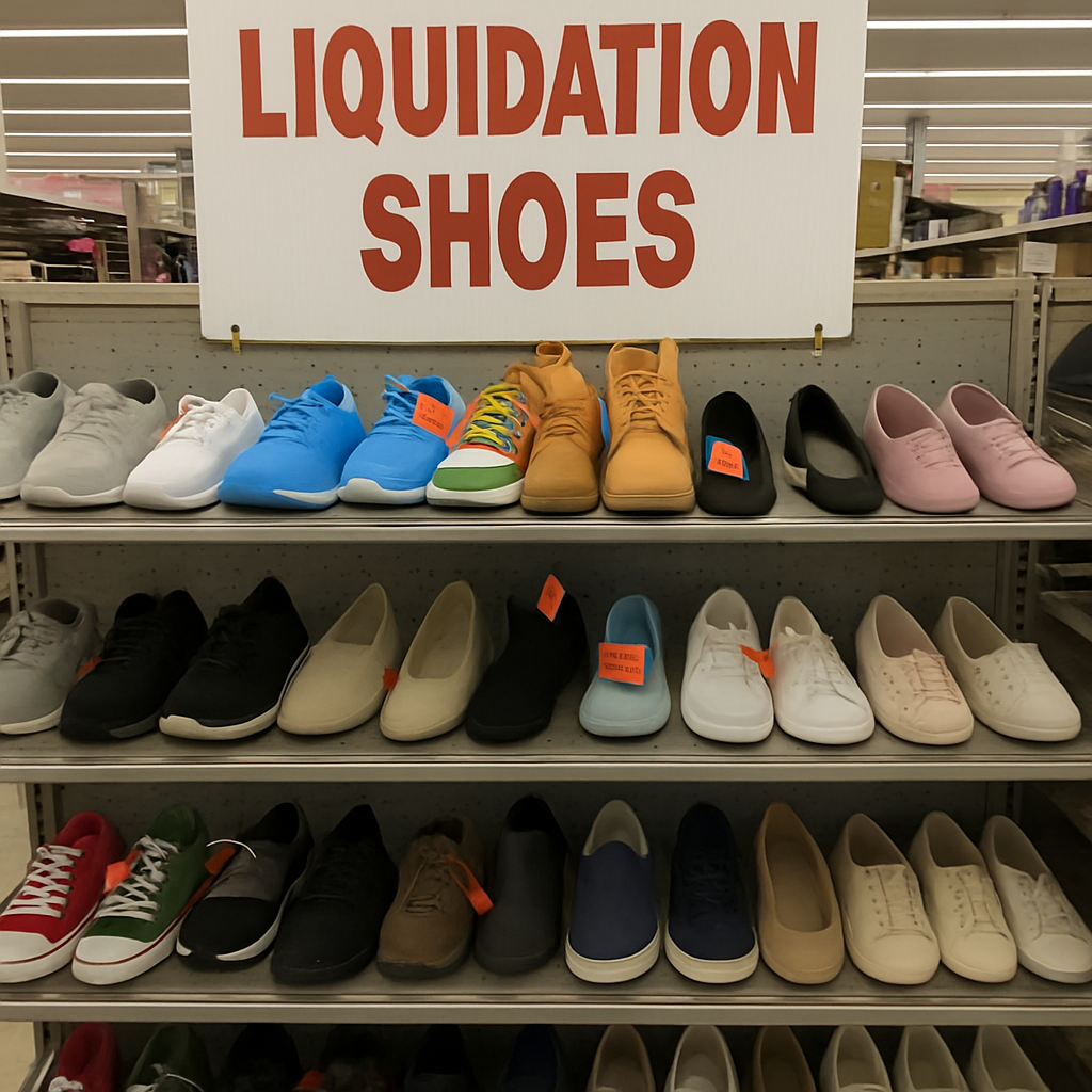 Retail display of liquidated shoes