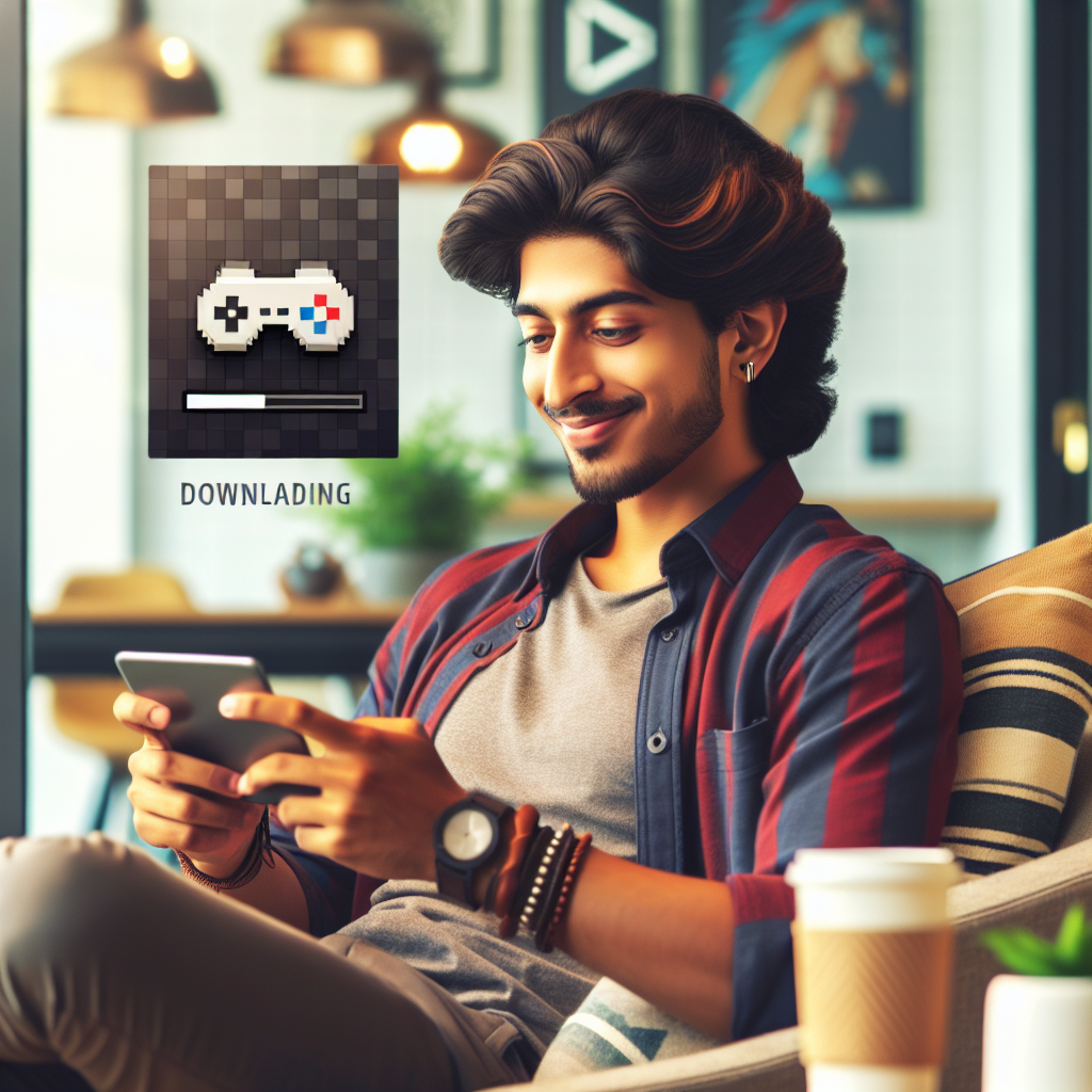 An illustration of a user downloading a mobile game