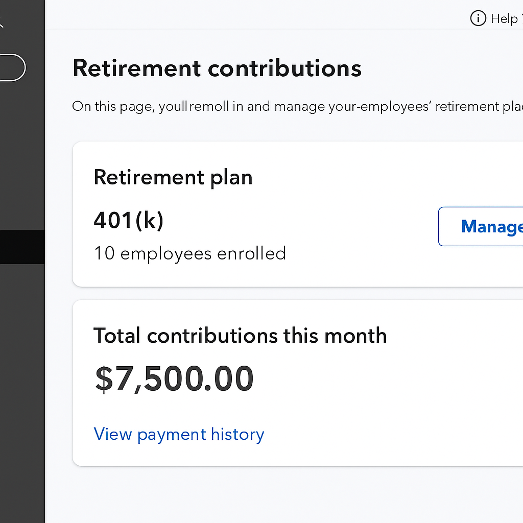 QuickBooks retirement plan interface