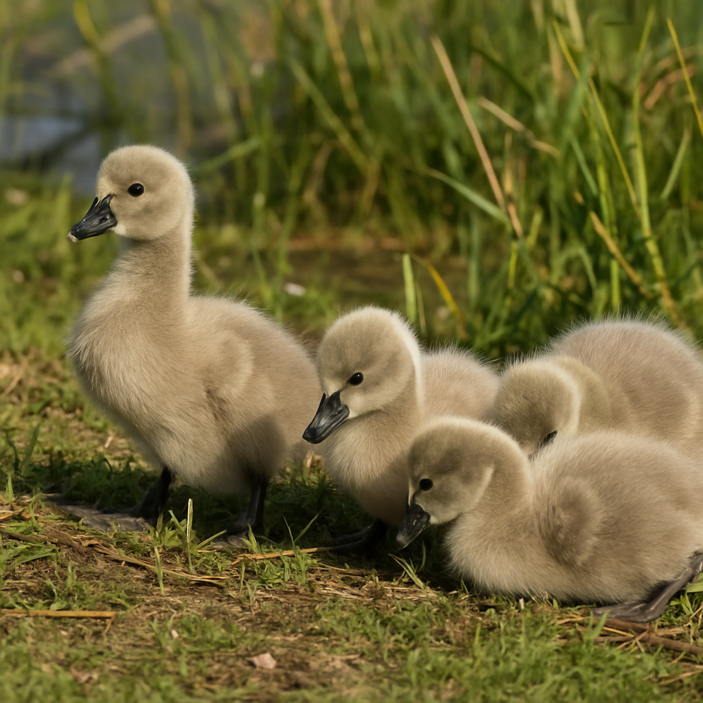 Australian black swan cygnets in habitat