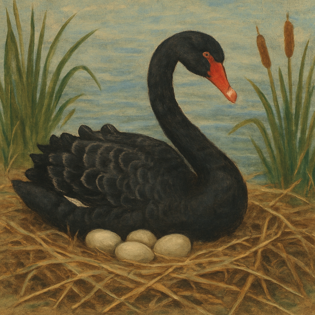 Black swan nesting scene