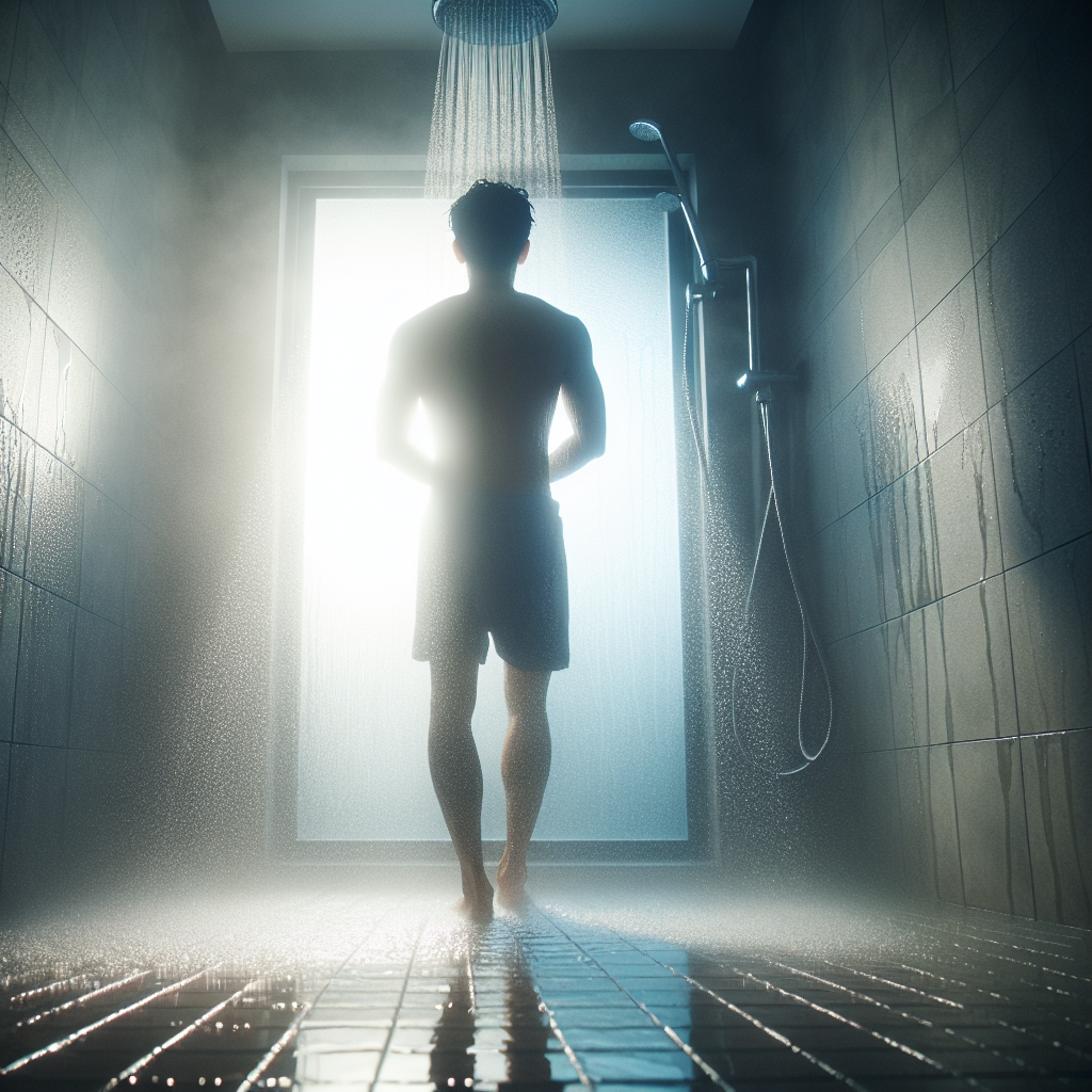 A person standing under a shower