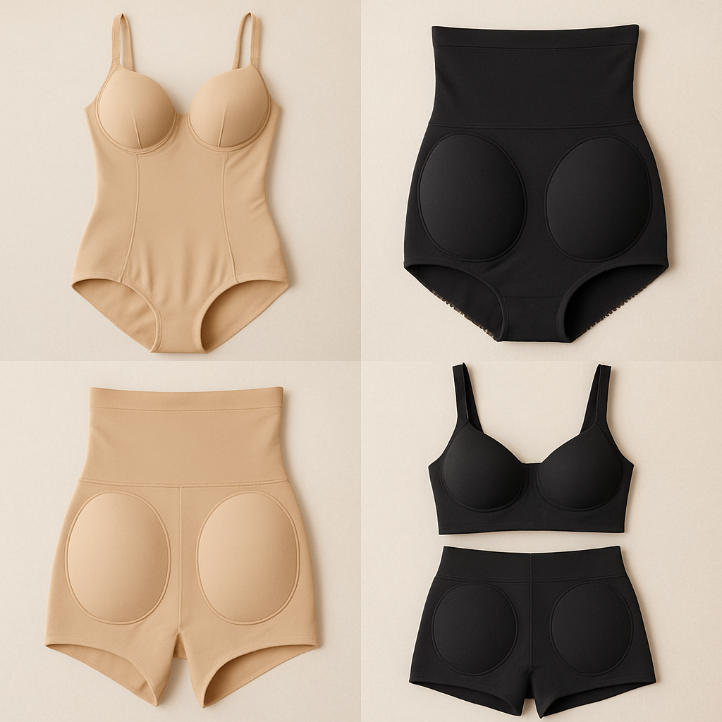 Different styles of padded shapewear
