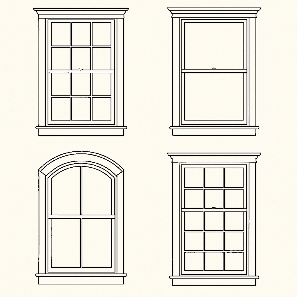 Different styles of double hung windows