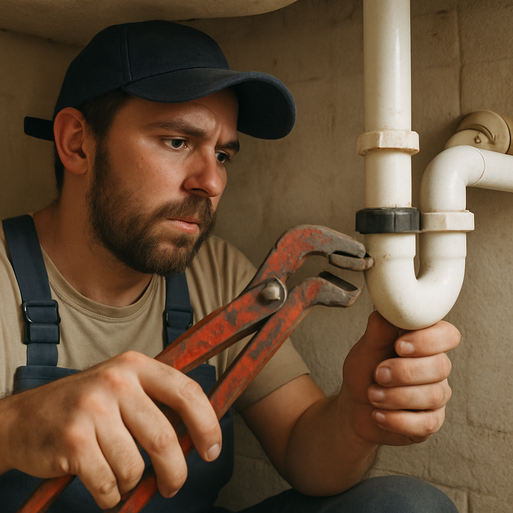 Plumber fixing a pipe
