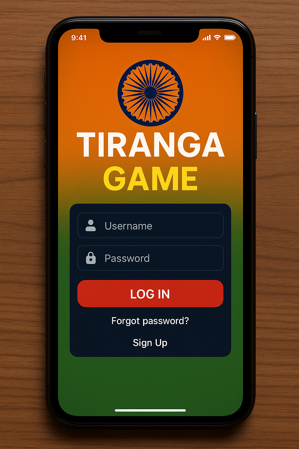 Image showing the Tiranga Game login screen on a mobile device