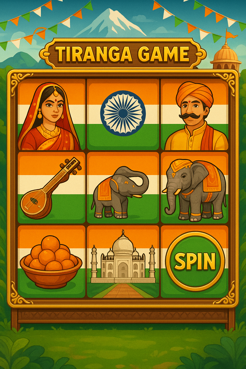 A depiction of an Indian cultural theme within the Tiranga Game