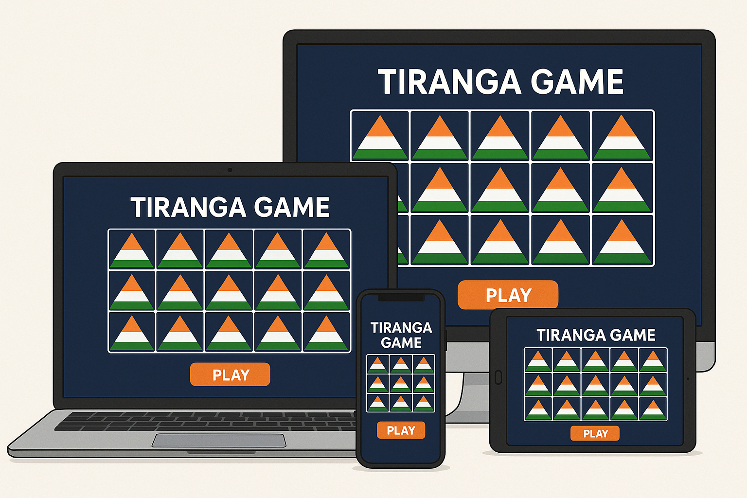 Illustrative graphic showing multiple devices with the Tiranga Game