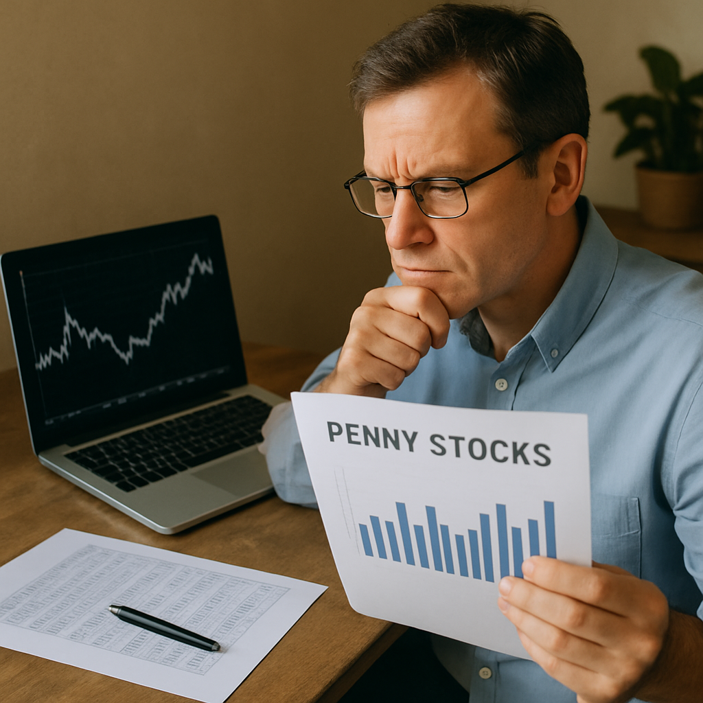 Investor analyzing penny stocks