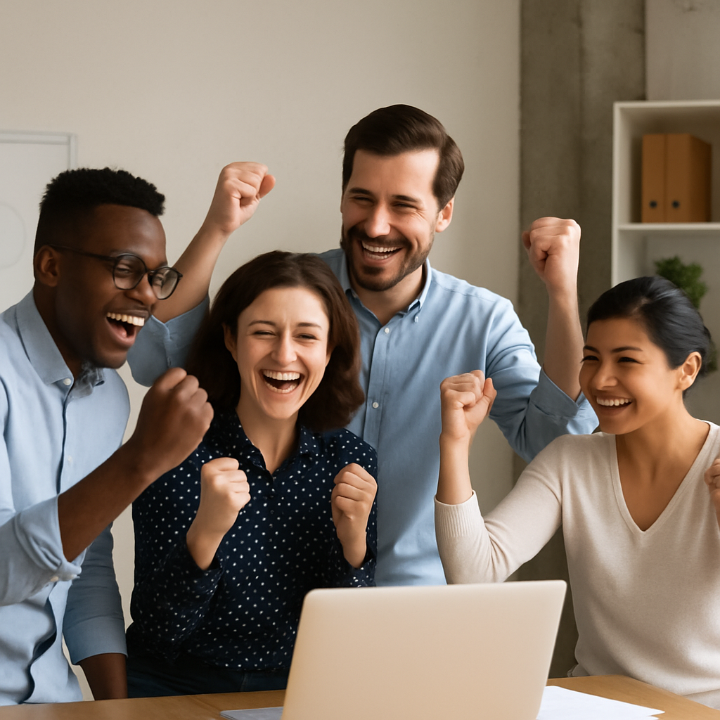 Team members celebrating a collective achievement