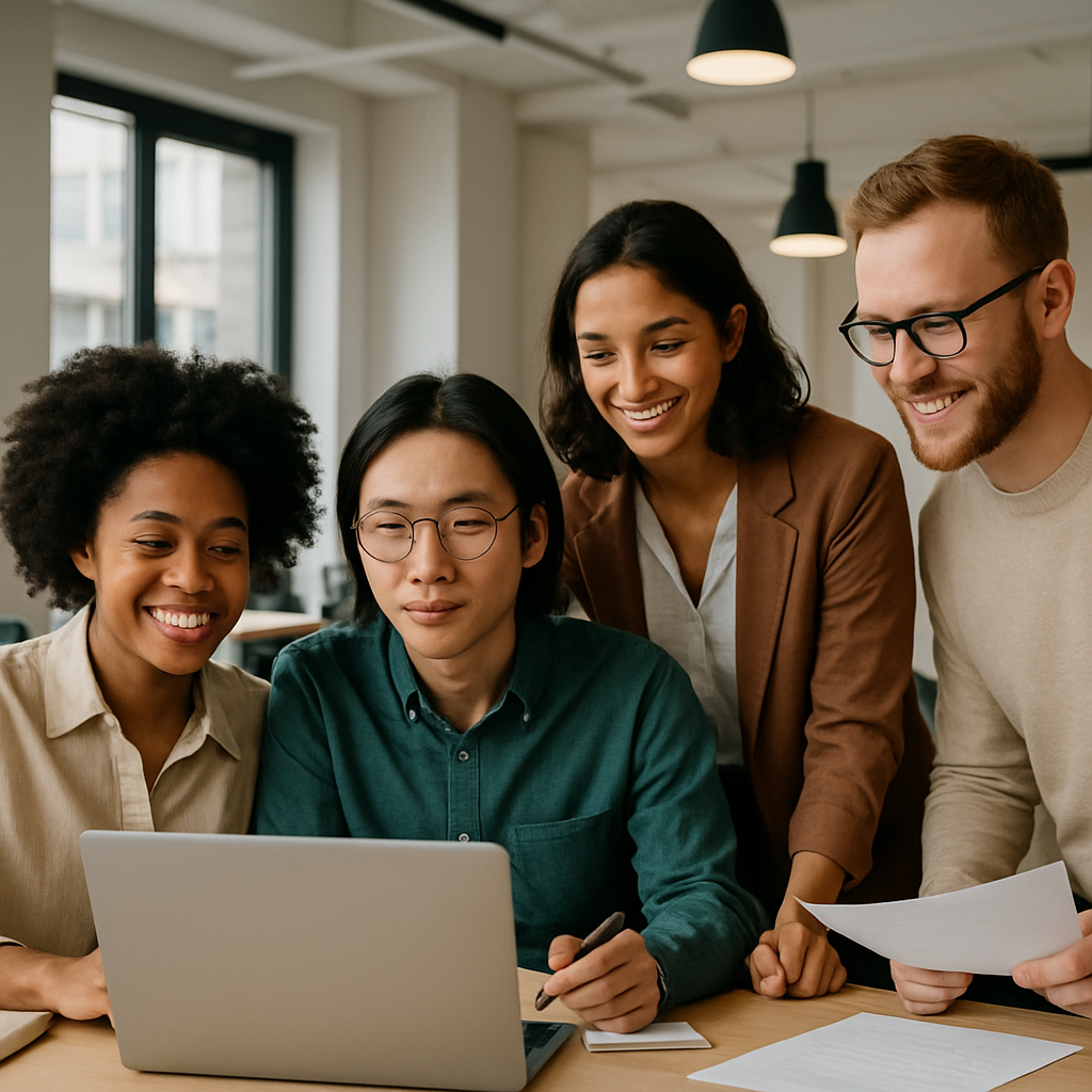 A diverse team working together in a modern office setting