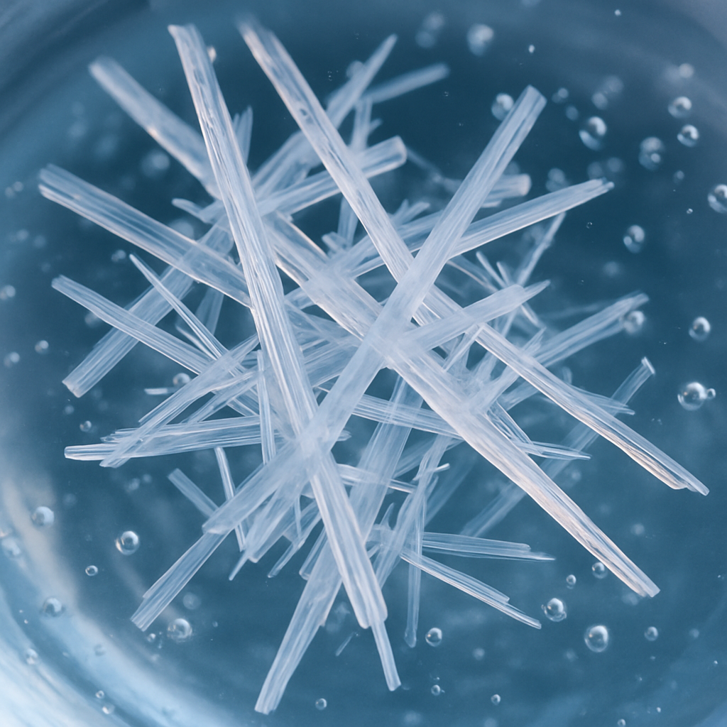 Potassium nitrate crystals in water