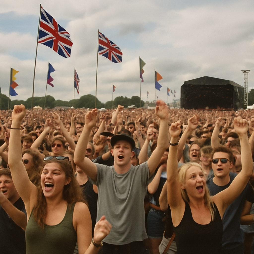 Crowd enjoying a music festival in the UK