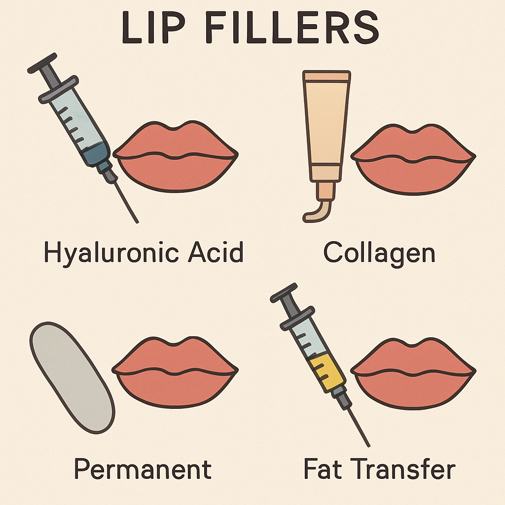 Different types of lip fillers and tools