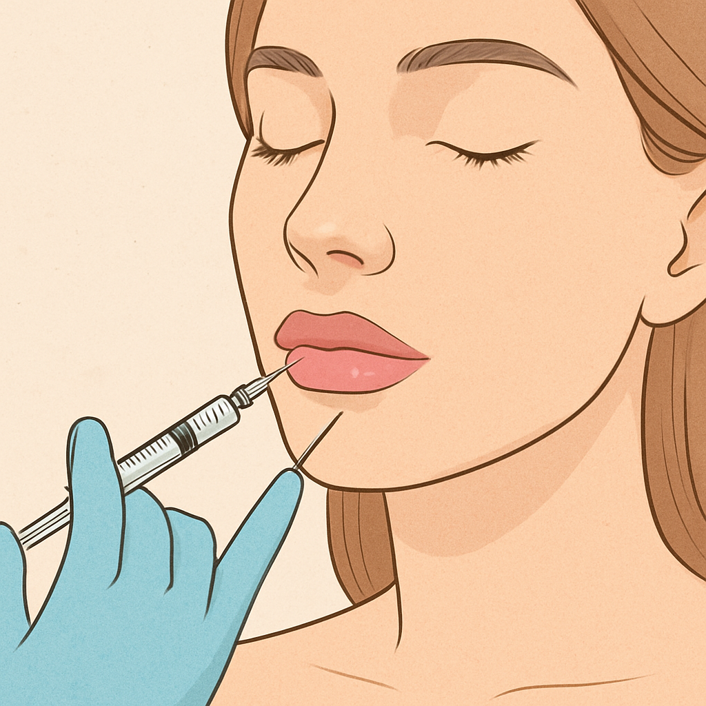 Illustration of lip filler injection process