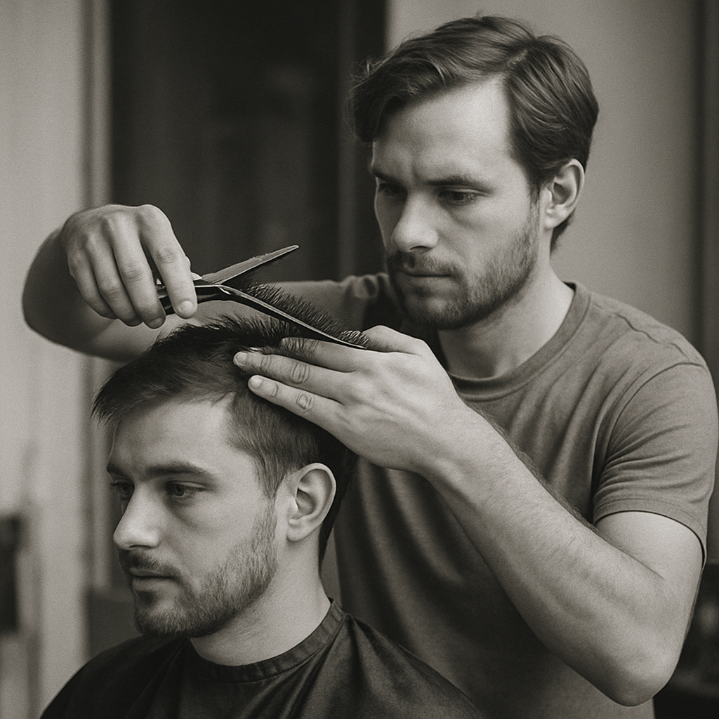 Stylist cutting hair of a client