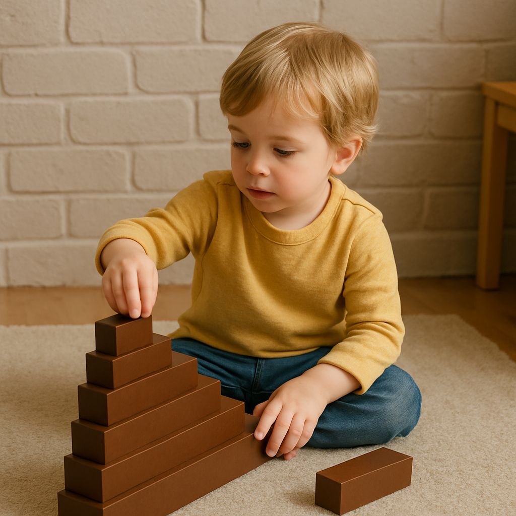 Child playing with Montessori Brown Stairs