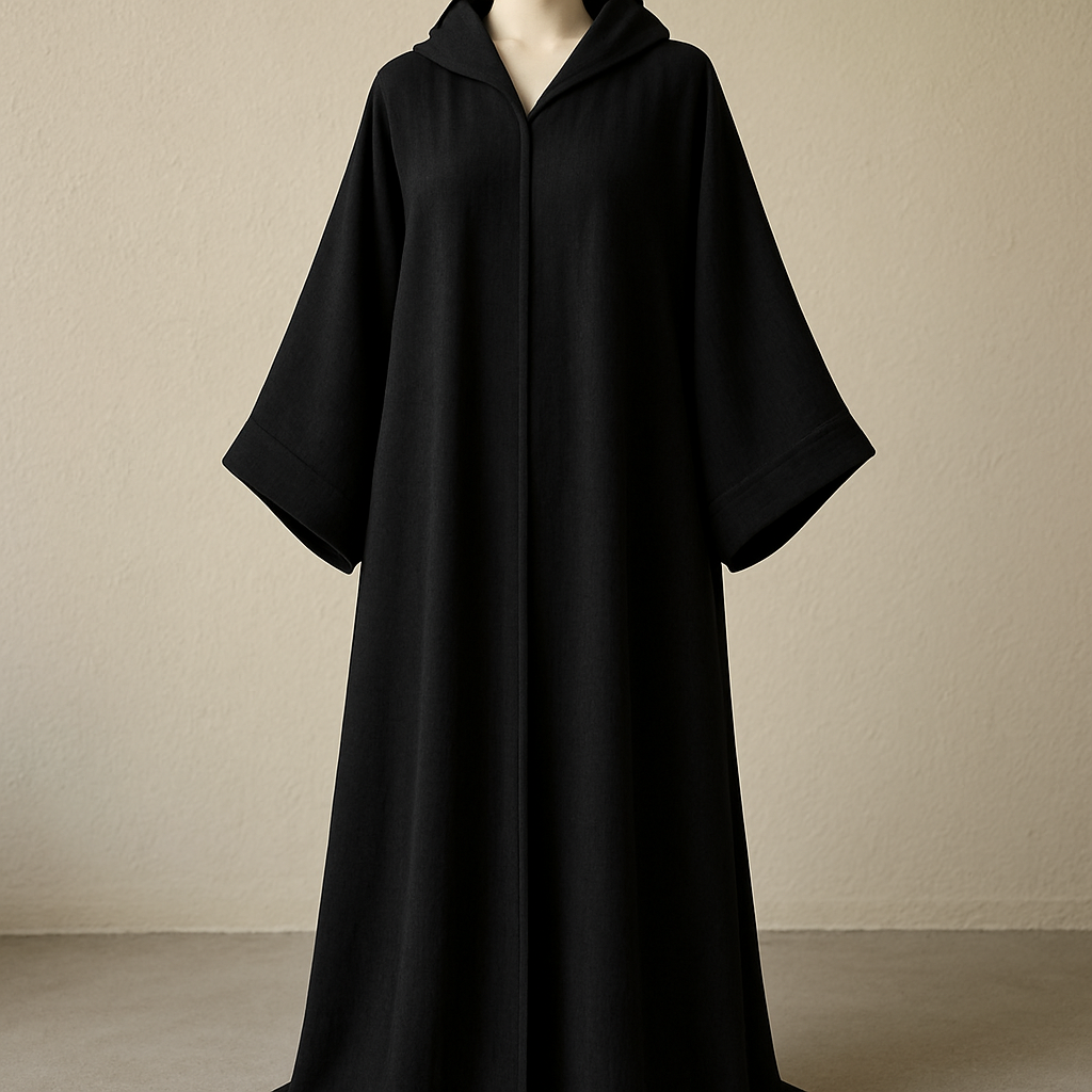 Stylish black abaya on display