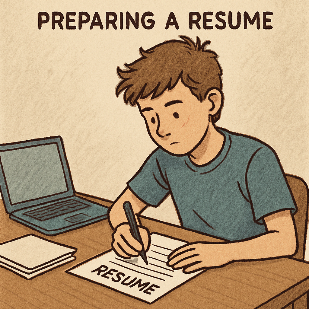 Teenager preparing a resume