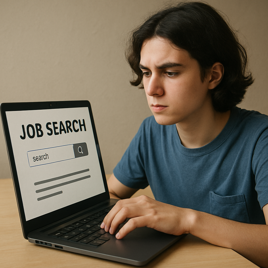 Young person searching for job opportunities online