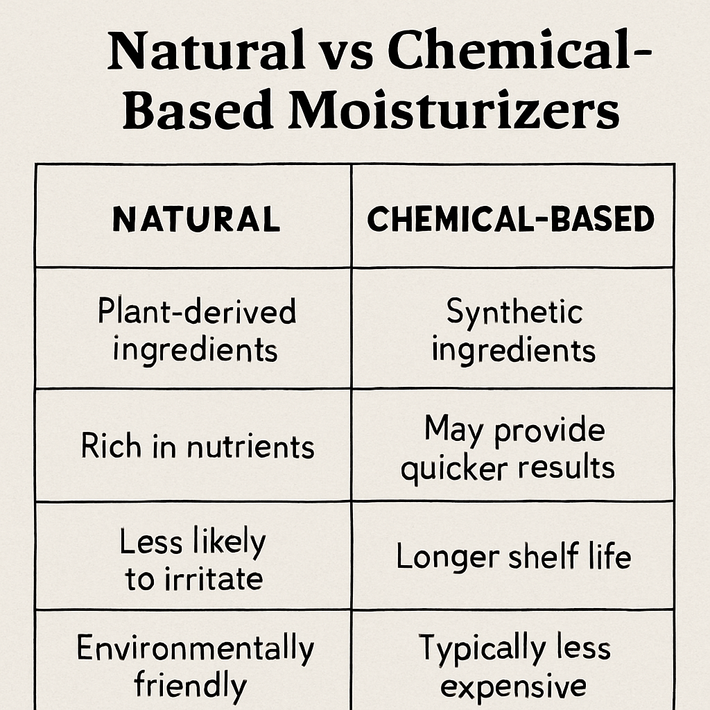 Comparison chart of natural vs chemical-based moisturizers benefits