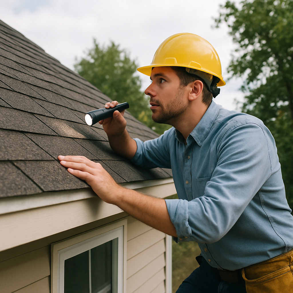 Home inspector examining roof