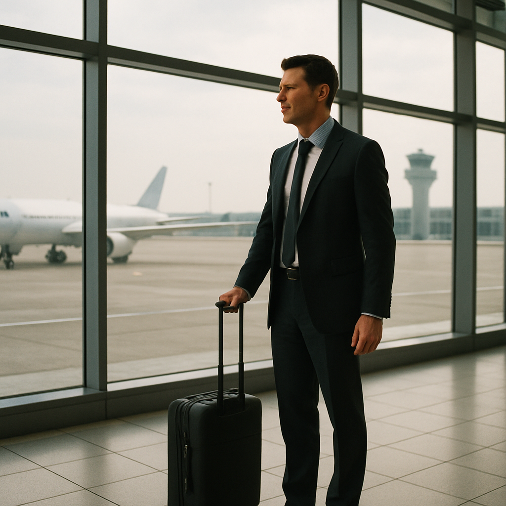businessman with suitcase at airport