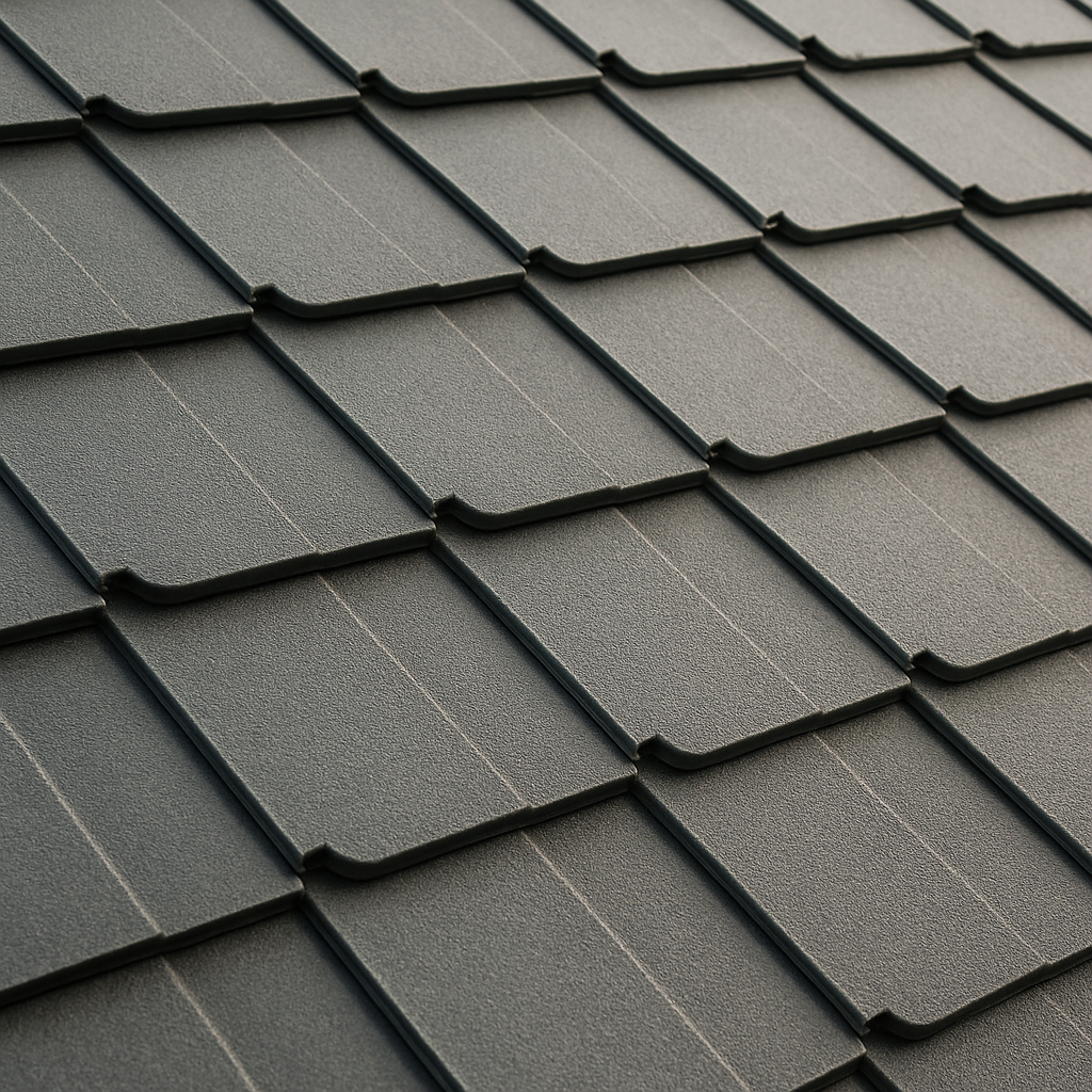 Steel shingle roof close-up