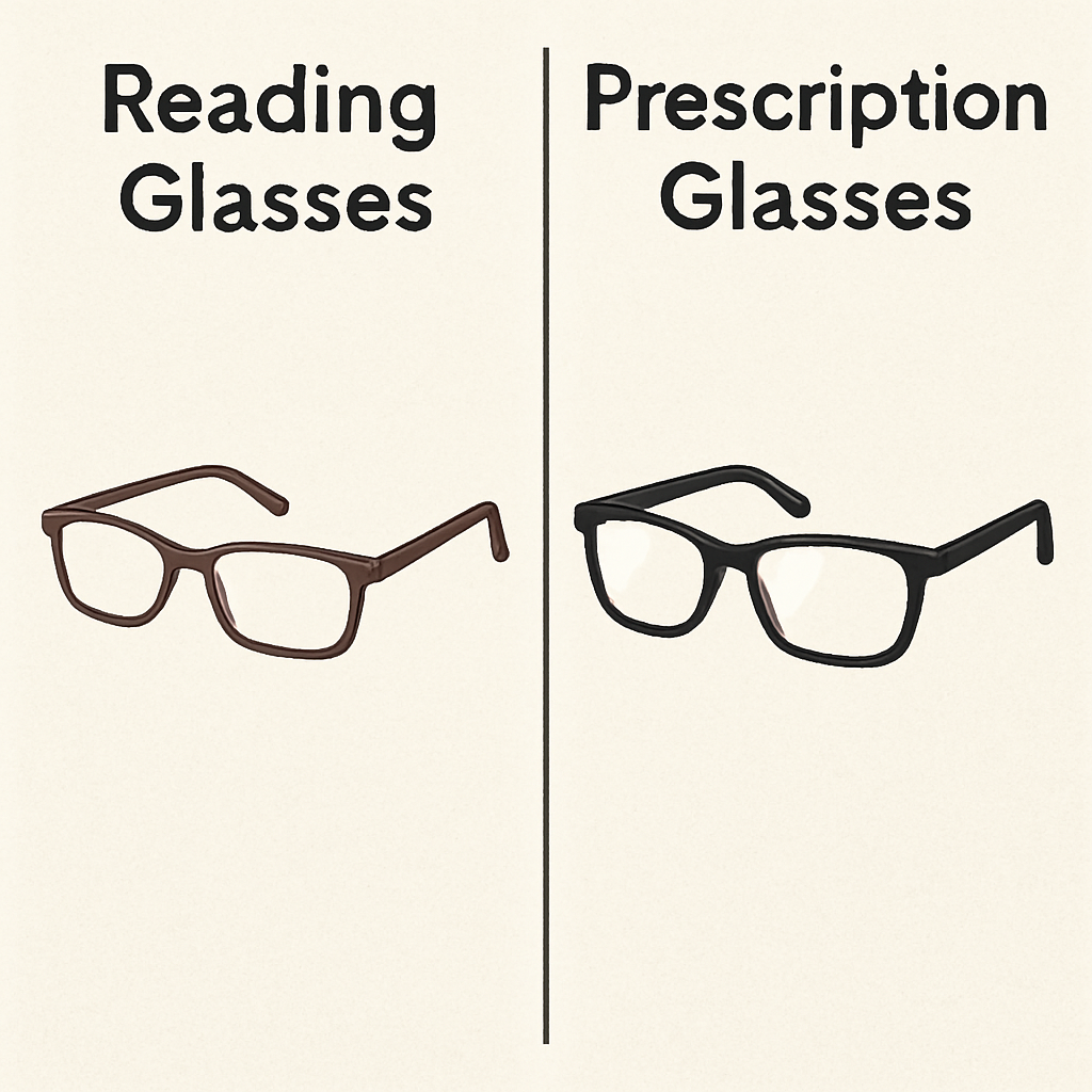 Comparison of reading glasses and prescription glasses