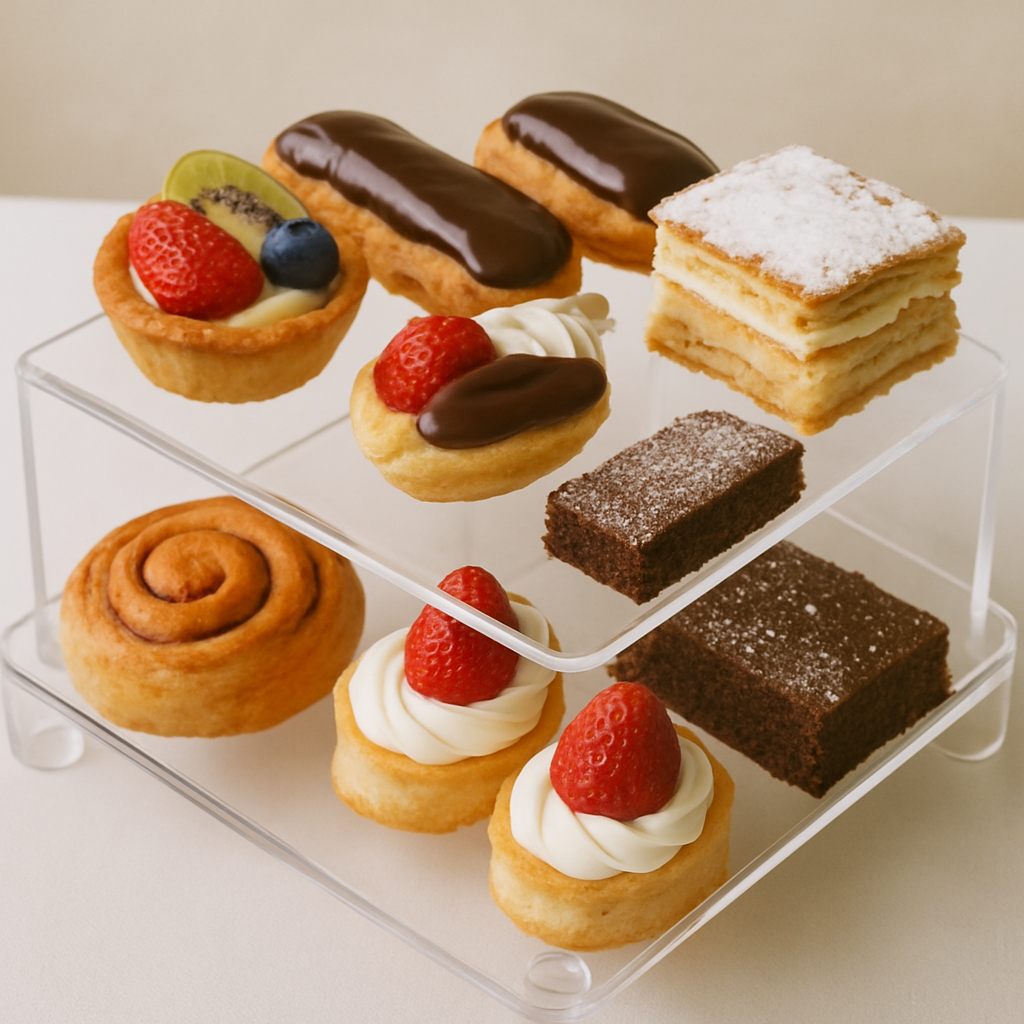 Acrylic clear dessert stand with assorted pastries