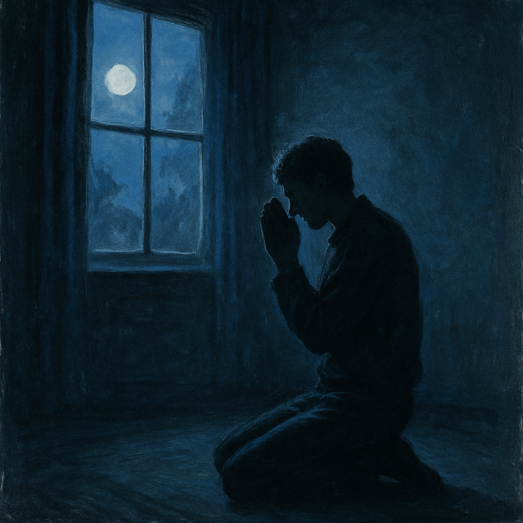 A person praying in solitude at night