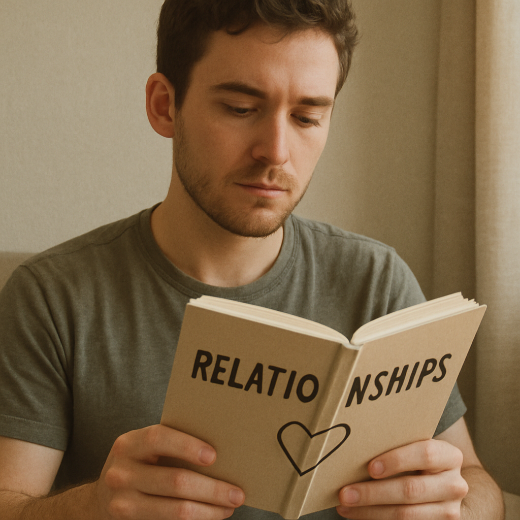 Person reading a book on relationships