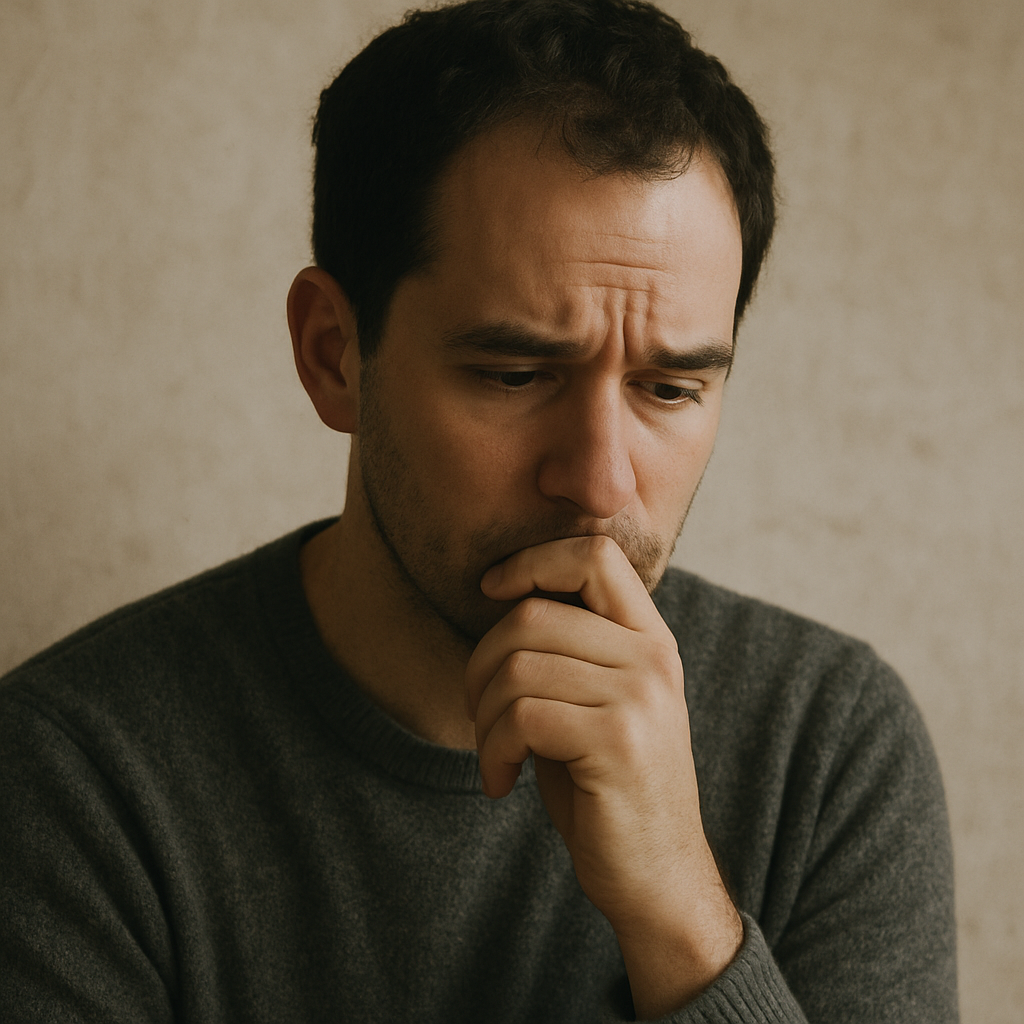 Concerned person contemplating