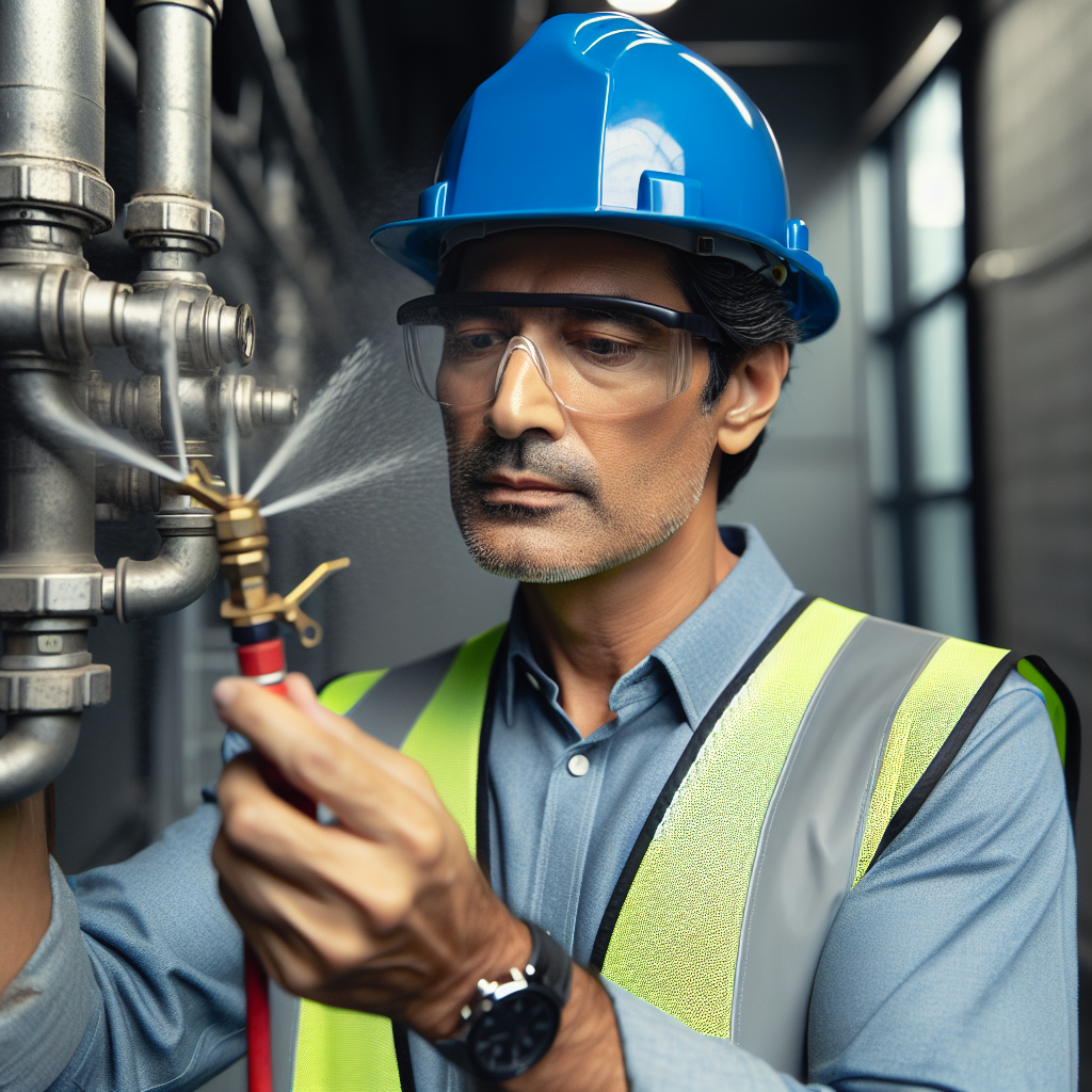 Inspector testing a fire sprinkler system