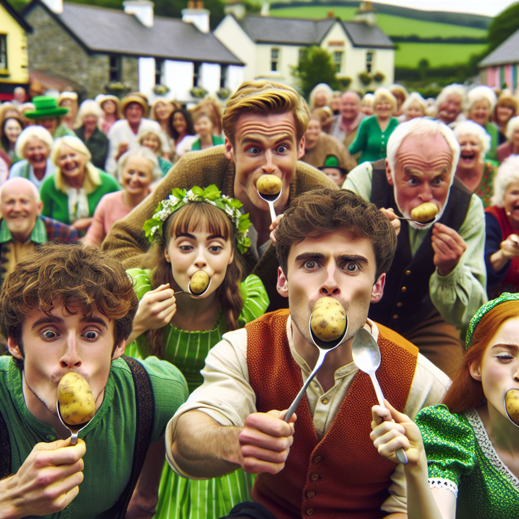 People holding potatoes on spoons