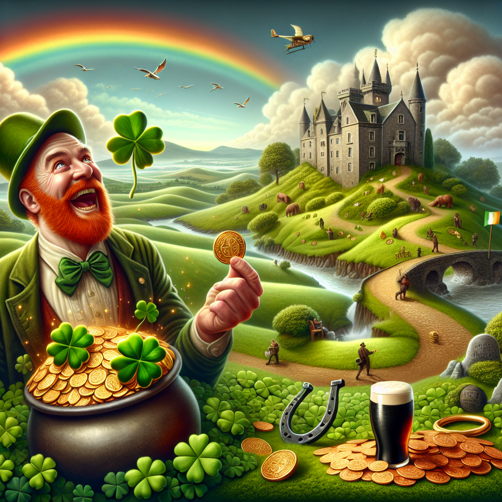 St. Patrick's Day leprechaun in fictitious Ireland landscape scene