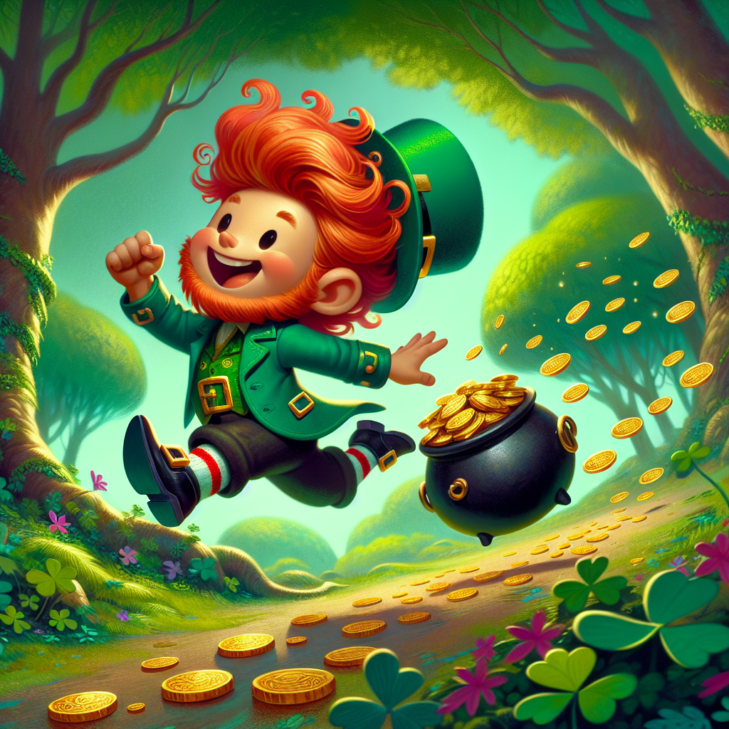 Running Leprechaun with pot of Gold Cartoon