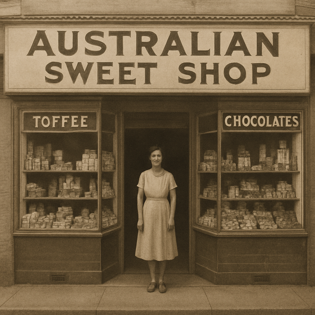 Vintage photograph of an Australian sweet shop from the 1930s