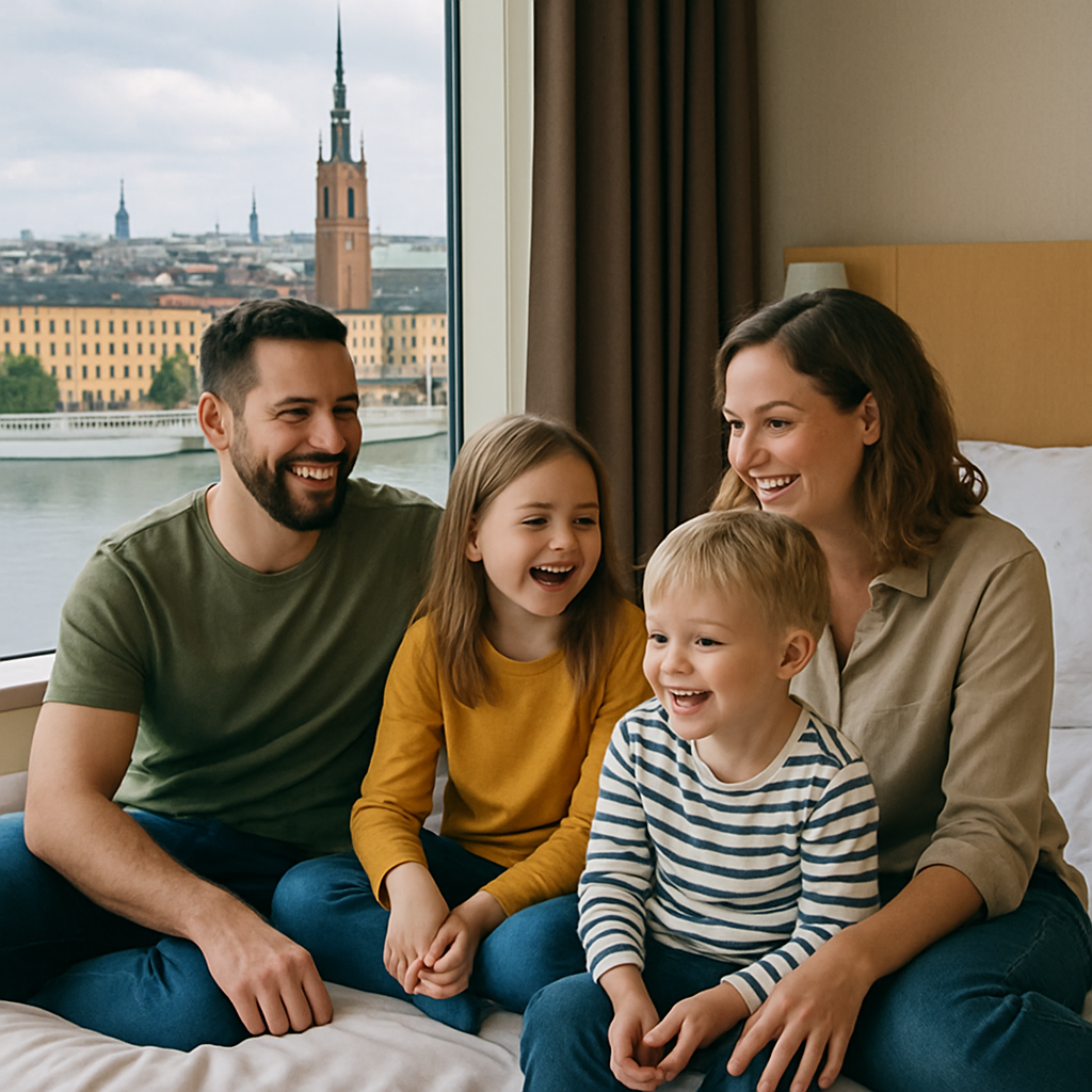 Familj njuter av hotellvistelse i Stockholm