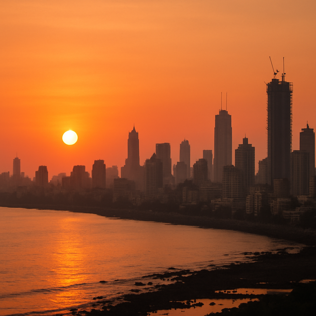 Mumbai skyline at sunset
