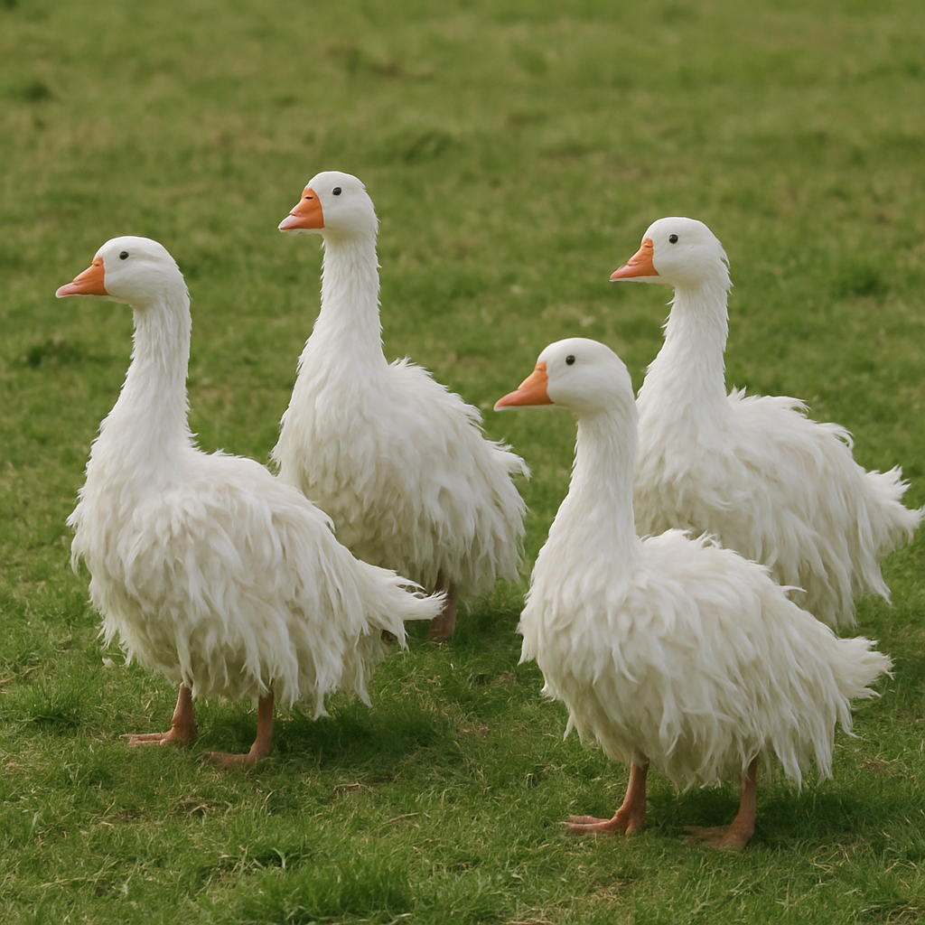 Sebastopol geese in a field