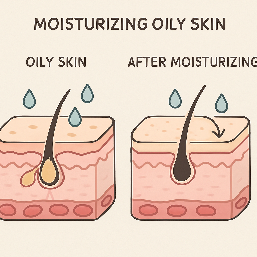 Illustration showing the effects of moisturizing on oily skin
