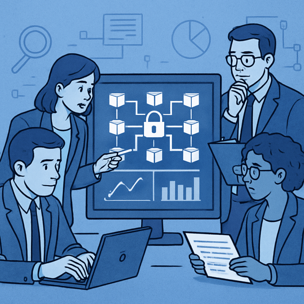 A team of experts analyzing blockchain transactions