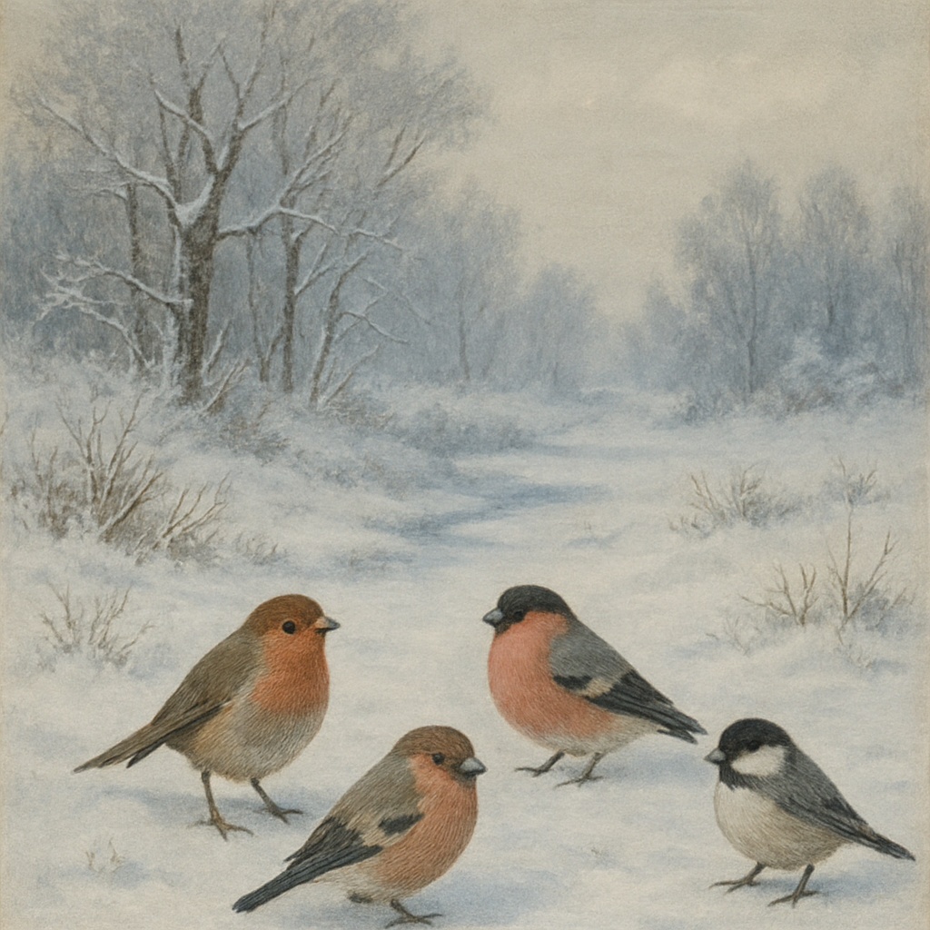 birds in winter landscape