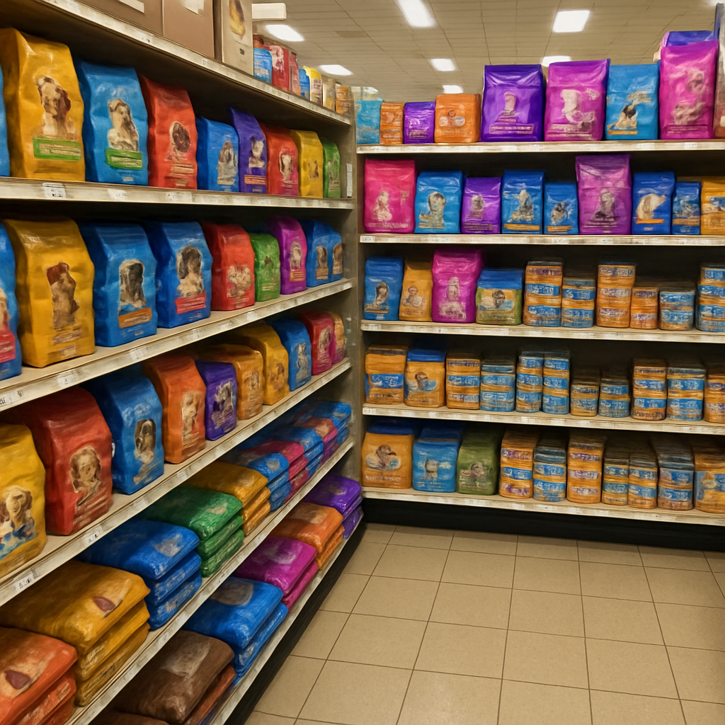 Pet food aisle filled with products
