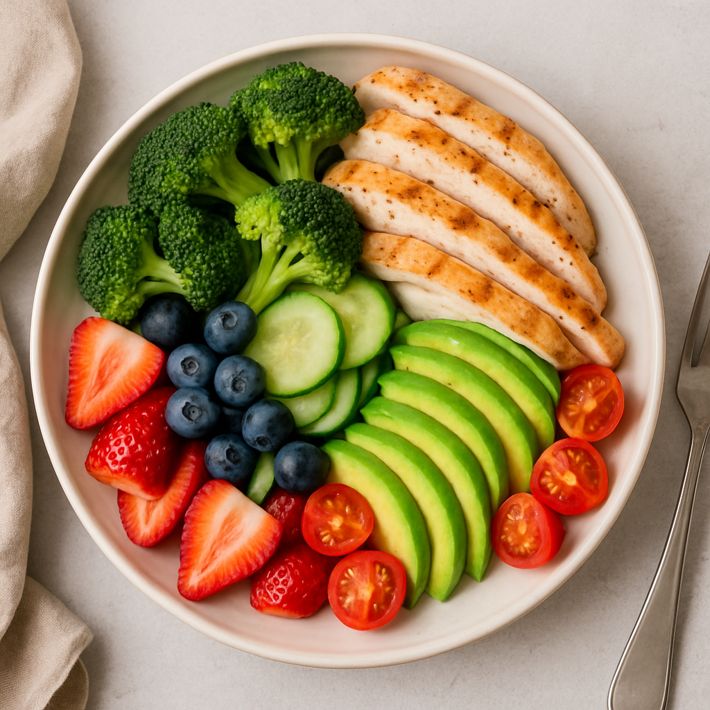 Healthy meal with fruits and vegetables