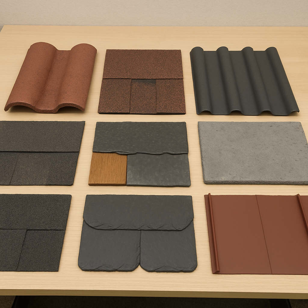 Variety of roofing materials displayed on a table