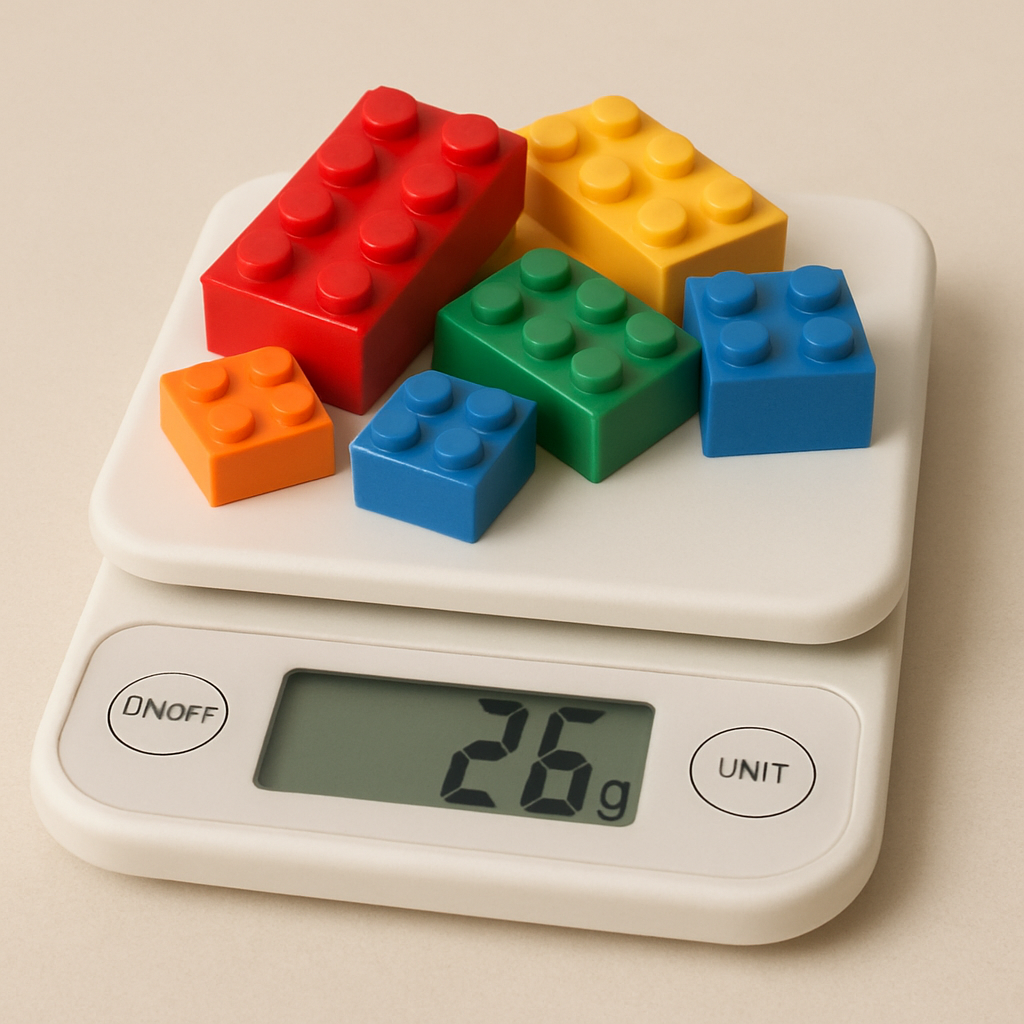 Scales weighing Lego bricks