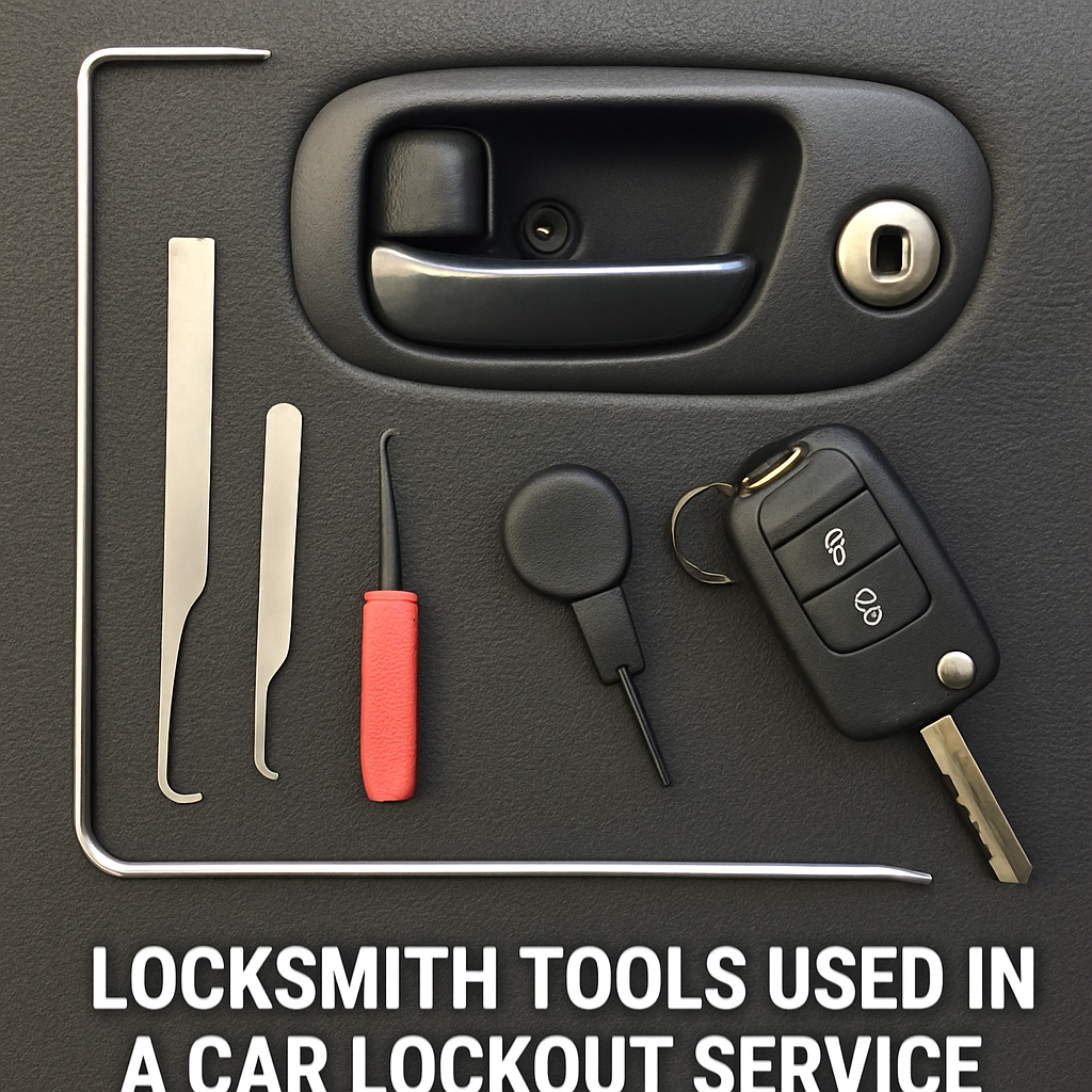 Locksmith tools used in a car lockout service